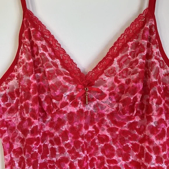 Victoria’s Secret Red Mesh Lace Cheetah Print Lingerie Teddy Dress Size M - Picture 3 of 7